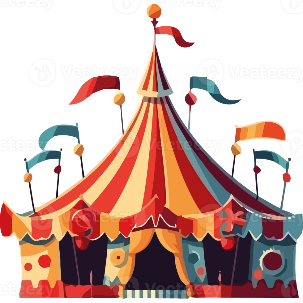 A cartoon circus tent with flags and flags png