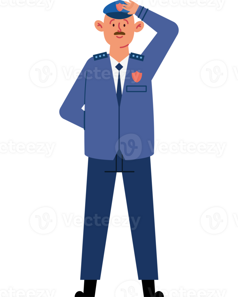 A cartoon man in a blue uniform with a heart on his chest png