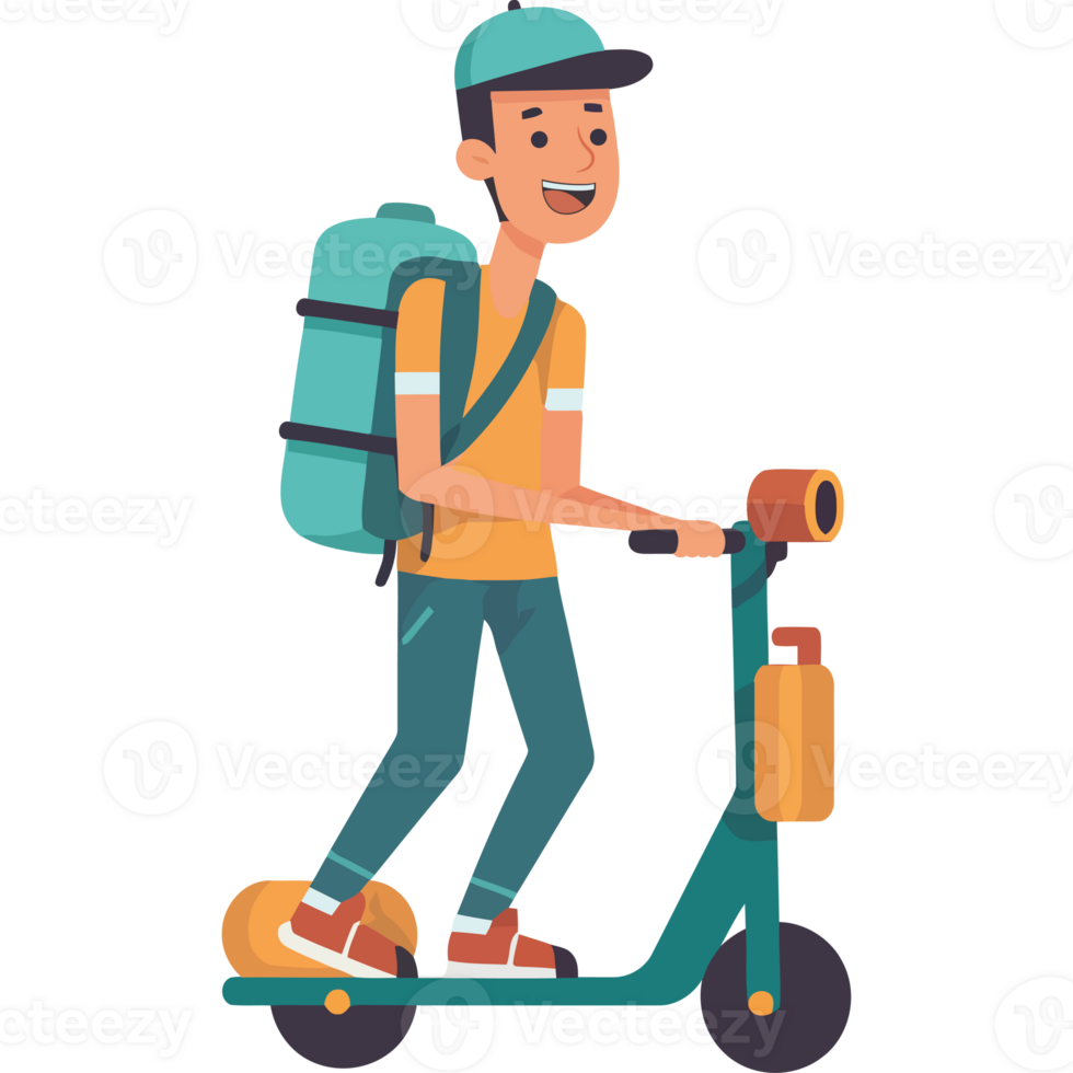 A man with a backpack riding a scooter png
