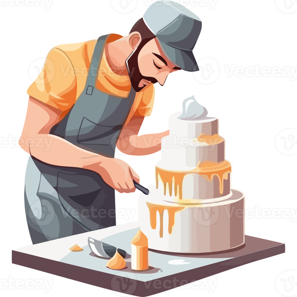 A man is cutting a cake with a knife png