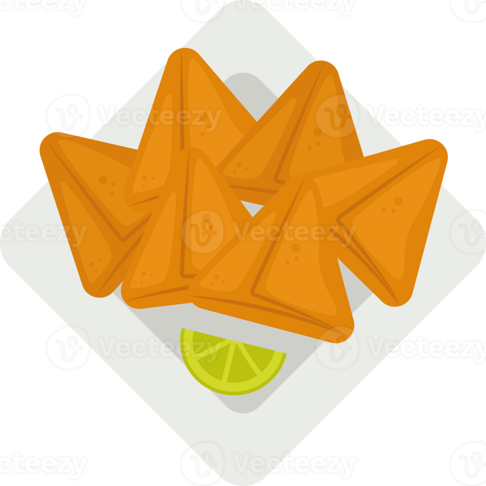 A plate with some fried food and a lime wedge png