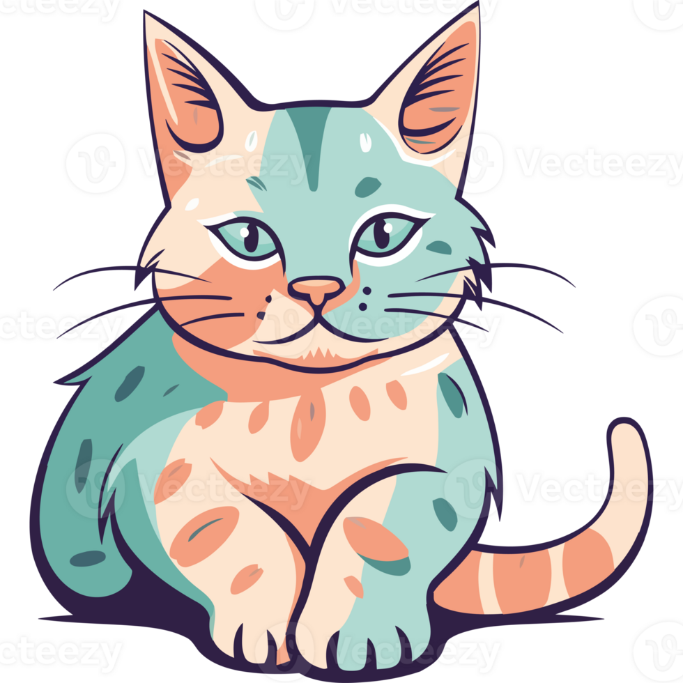 A cartoon cat with green eyes and blue spots png