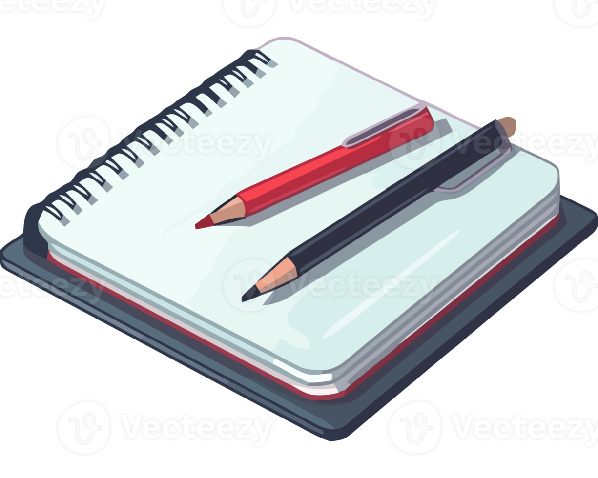 A notebook with a pen and pencil on top png
