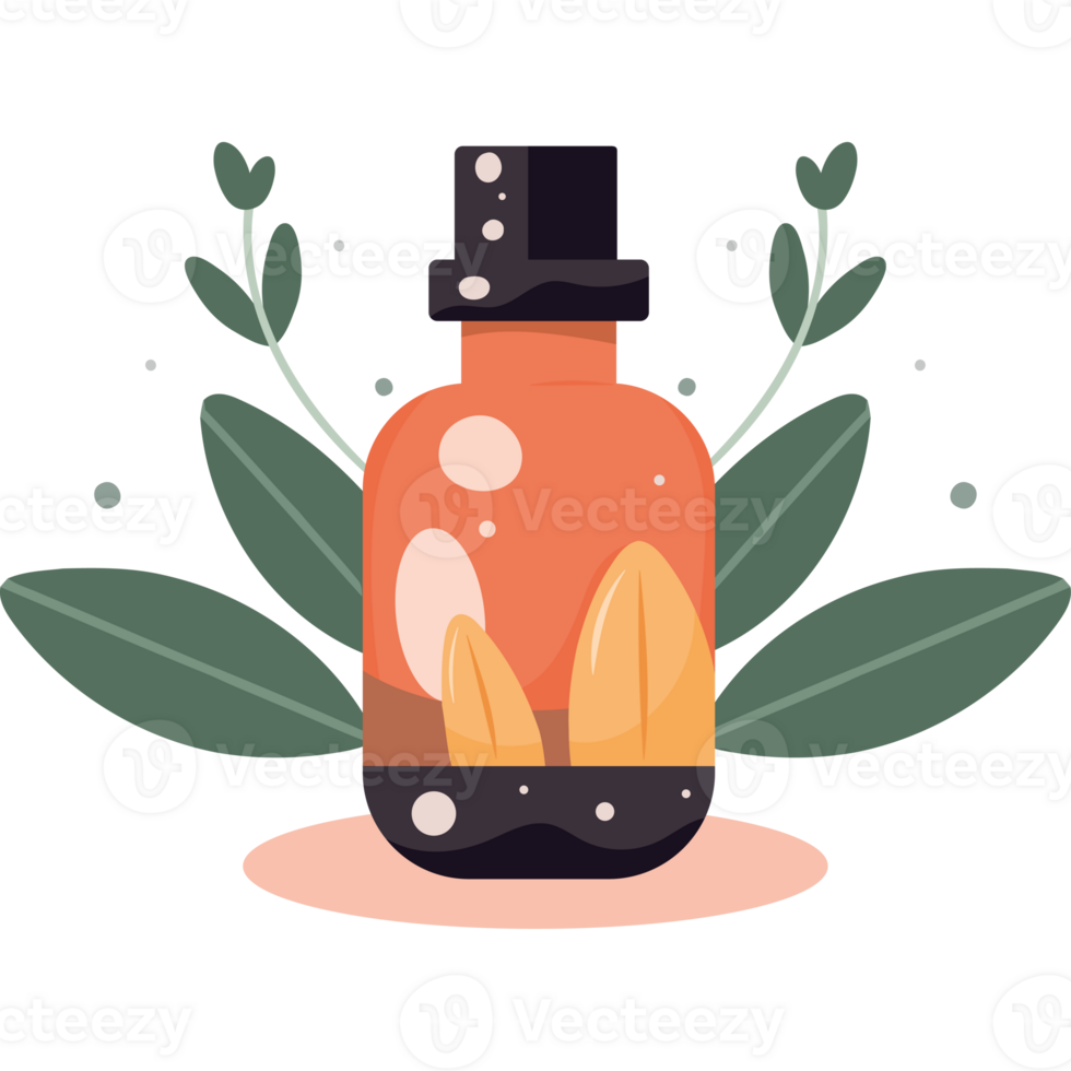 An orange bottle with leaves and a leaf on it png