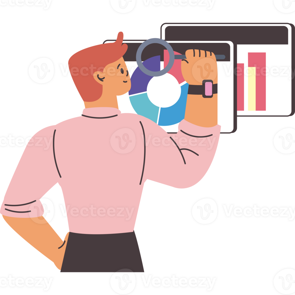 Man holding up a tablet with graphs and charts png
