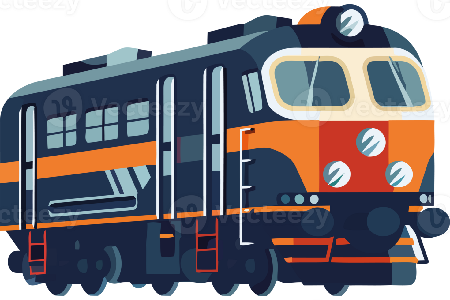 A train is shown in a flat design png