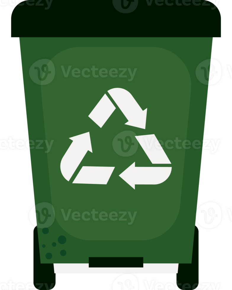 A green trash can with a recycling symbol png