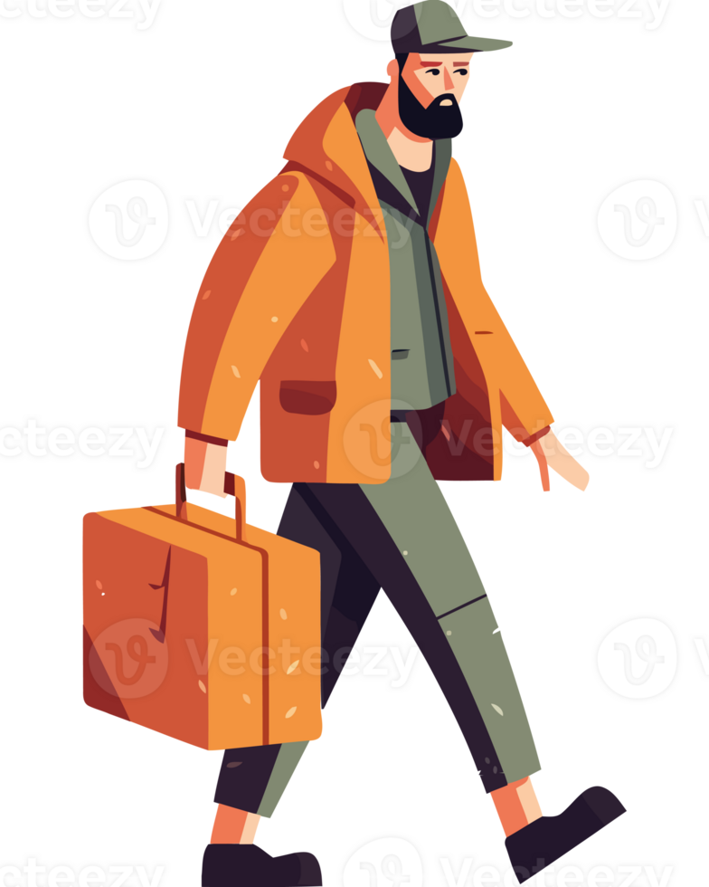 Man with suitcase walking illustration png