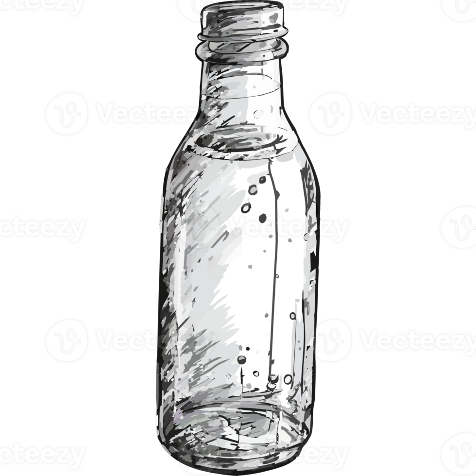 A drawing of a glass bottle with water inside png