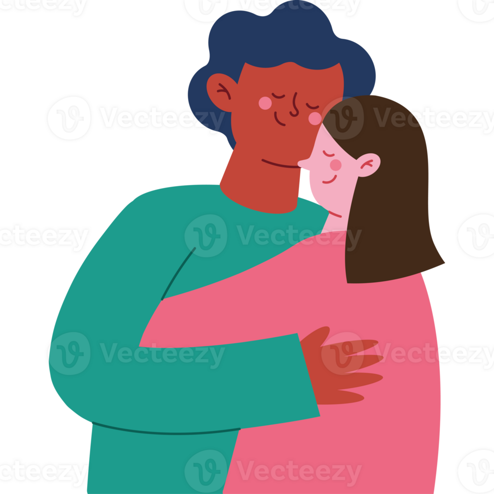 An illustration of a couple hugging png