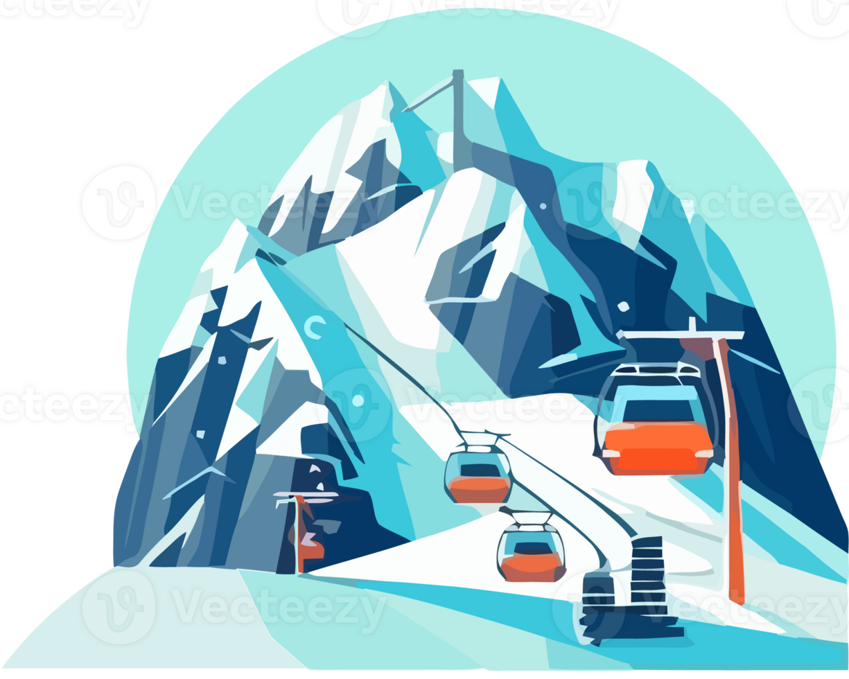 A ski lift is in front of a mountain png