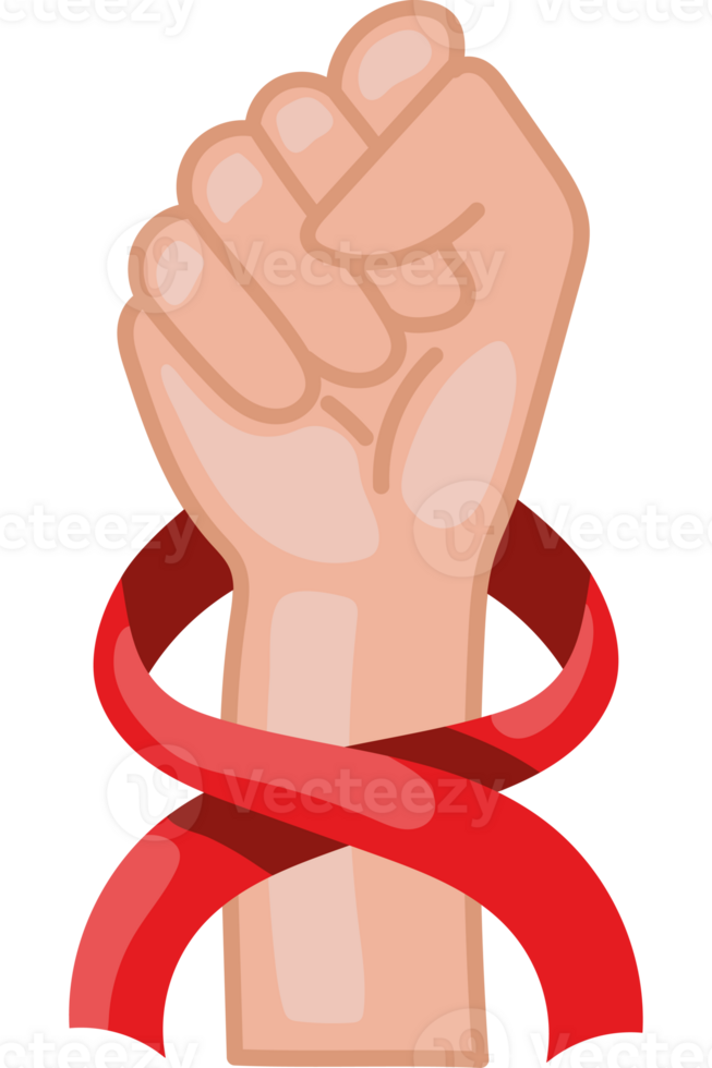 A fist with a red ribbon around it png