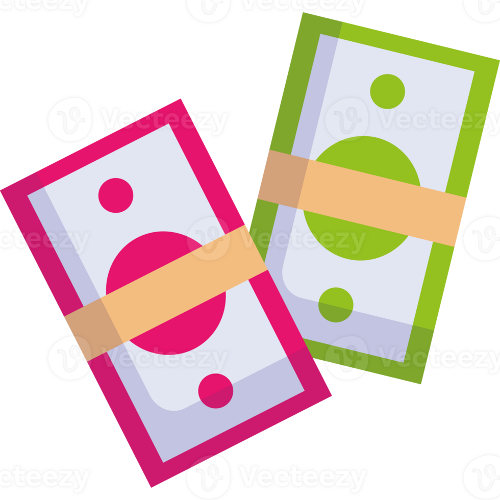 Two money bills with one green and one pink png
