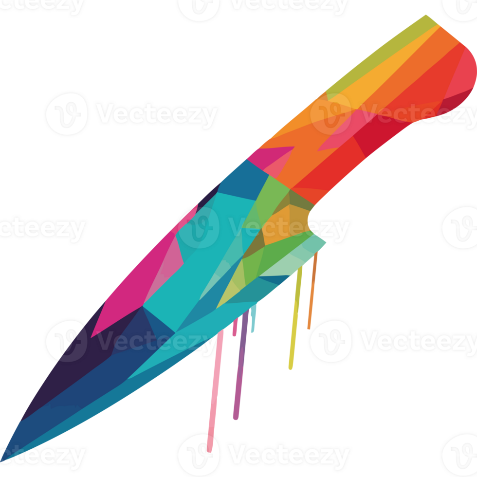 A colorful knife with a rainbow design on it png