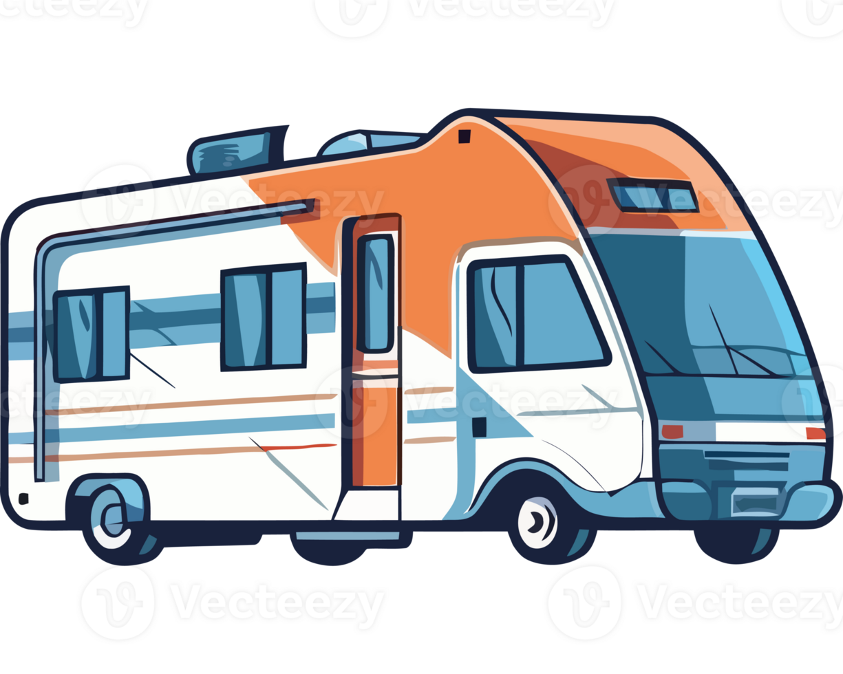 An rv is shown in an orange and white color png