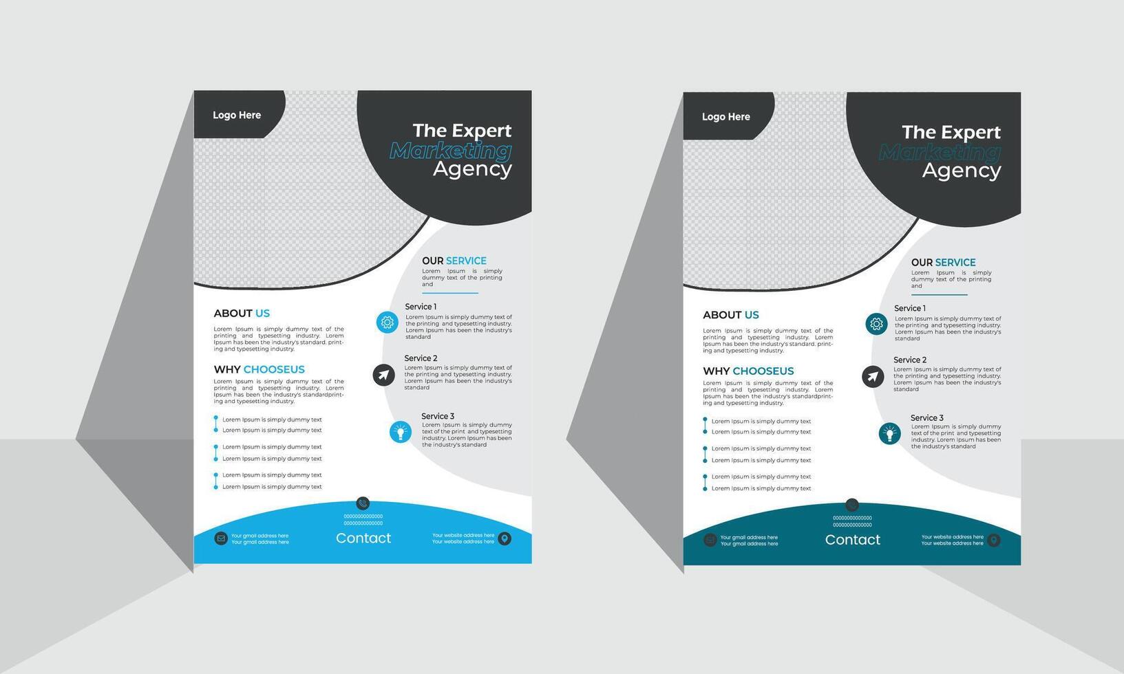 two vertical roll up banners with blue and white designs vector