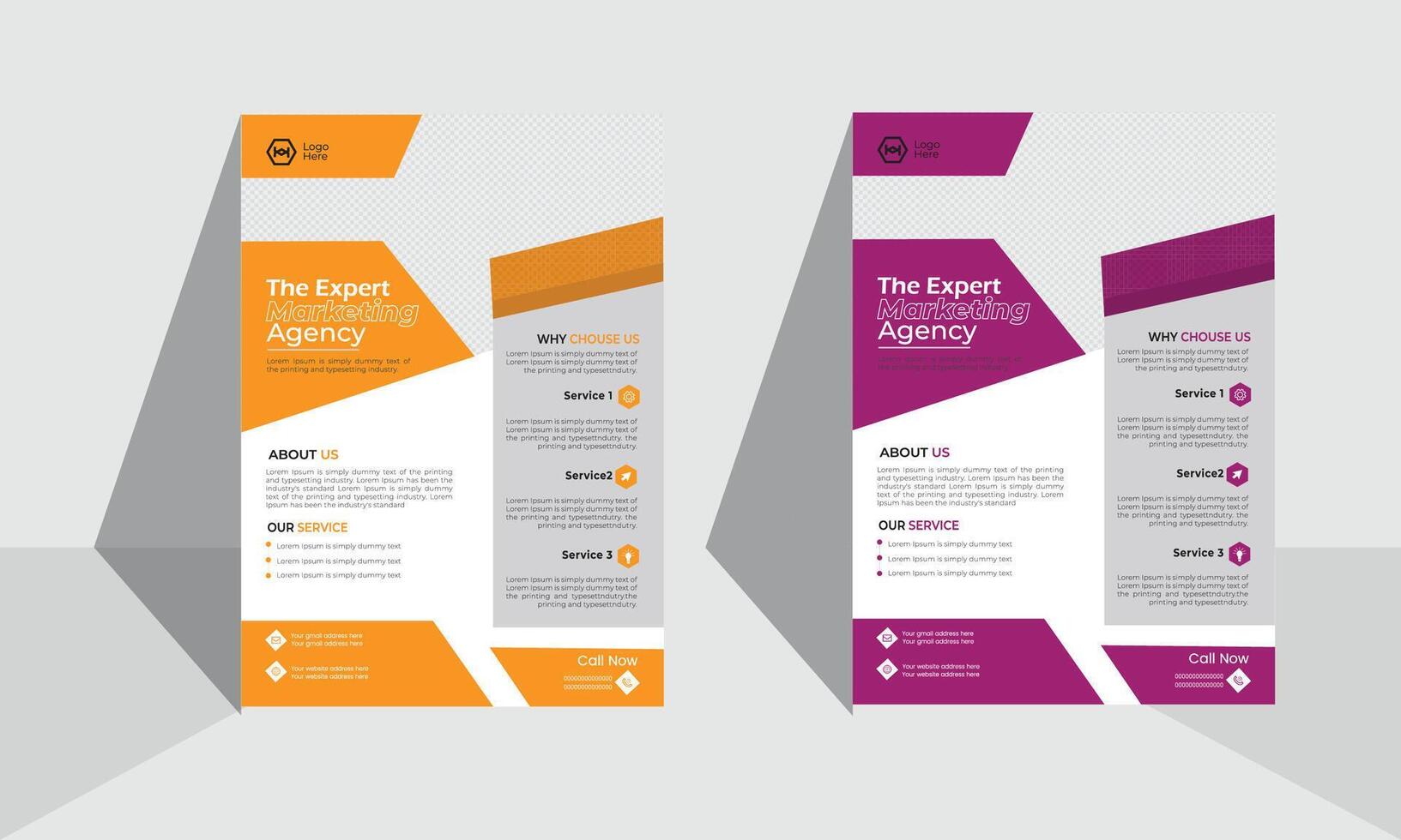 two vertical banners with orange and purple colors vector