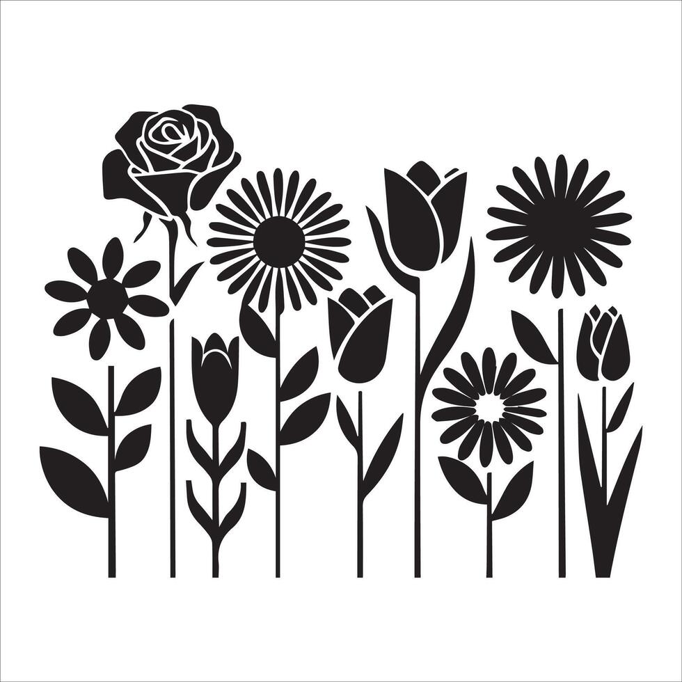black symbols of flowers and svg vector