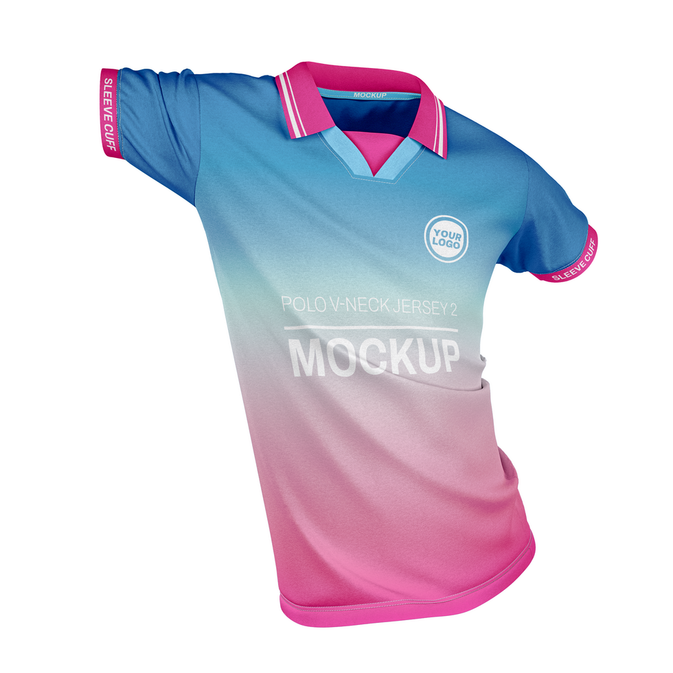 Casual poloshirt flat type v neck jersey with pose mockup front view psd