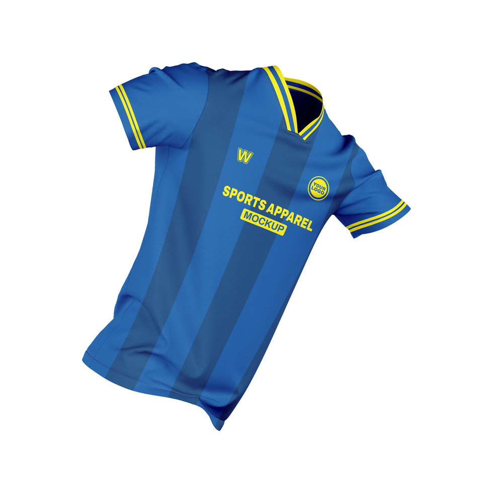 V neck soccer t shirt jersey mockup front halfside view psd
