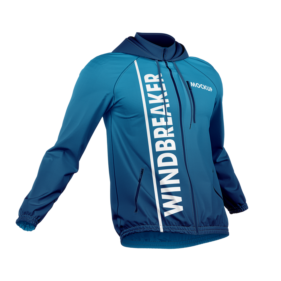 Turtleneck hooded windbreaker jacket mockup front view psd