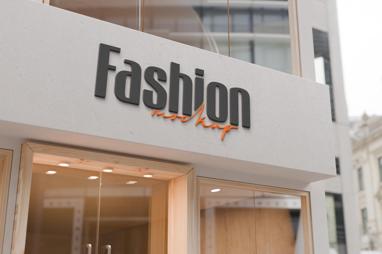 Mockup of store front with fashion sign psd