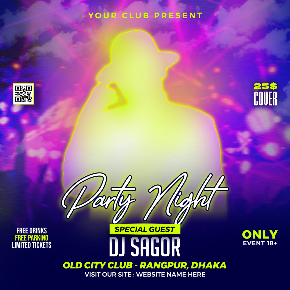 Dj club night party flyer and social media post and web banner template psd
