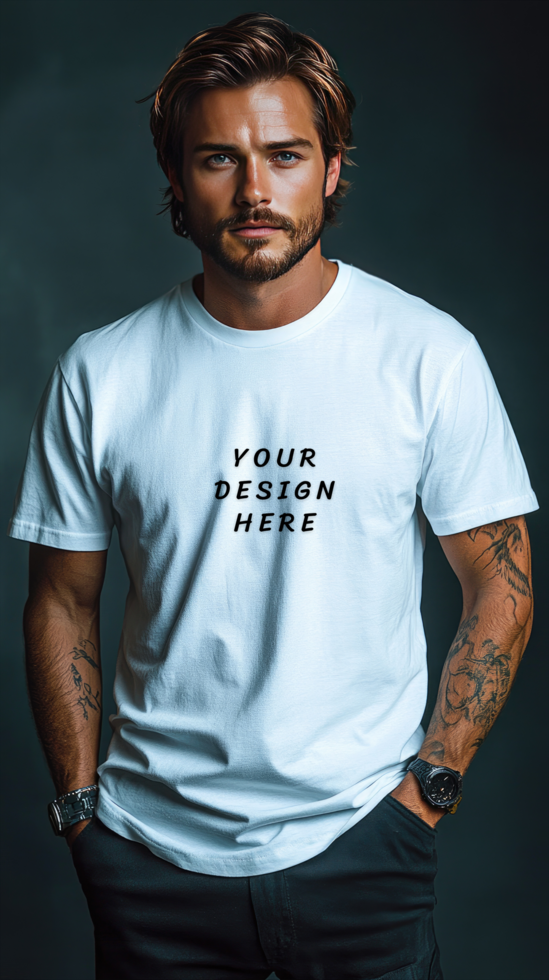 Man in a white t - shirt mockup psd