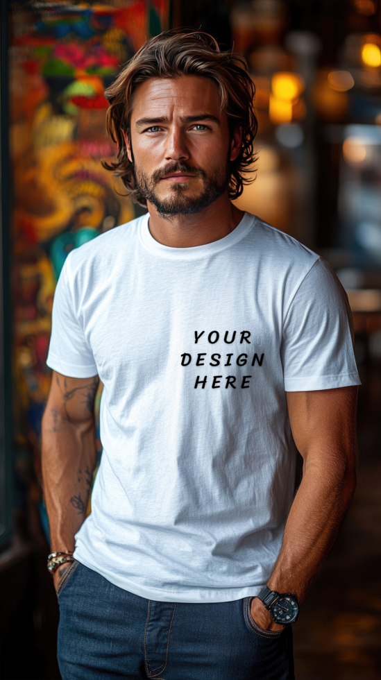 Handsome guy in a white t-shirt mockup psd