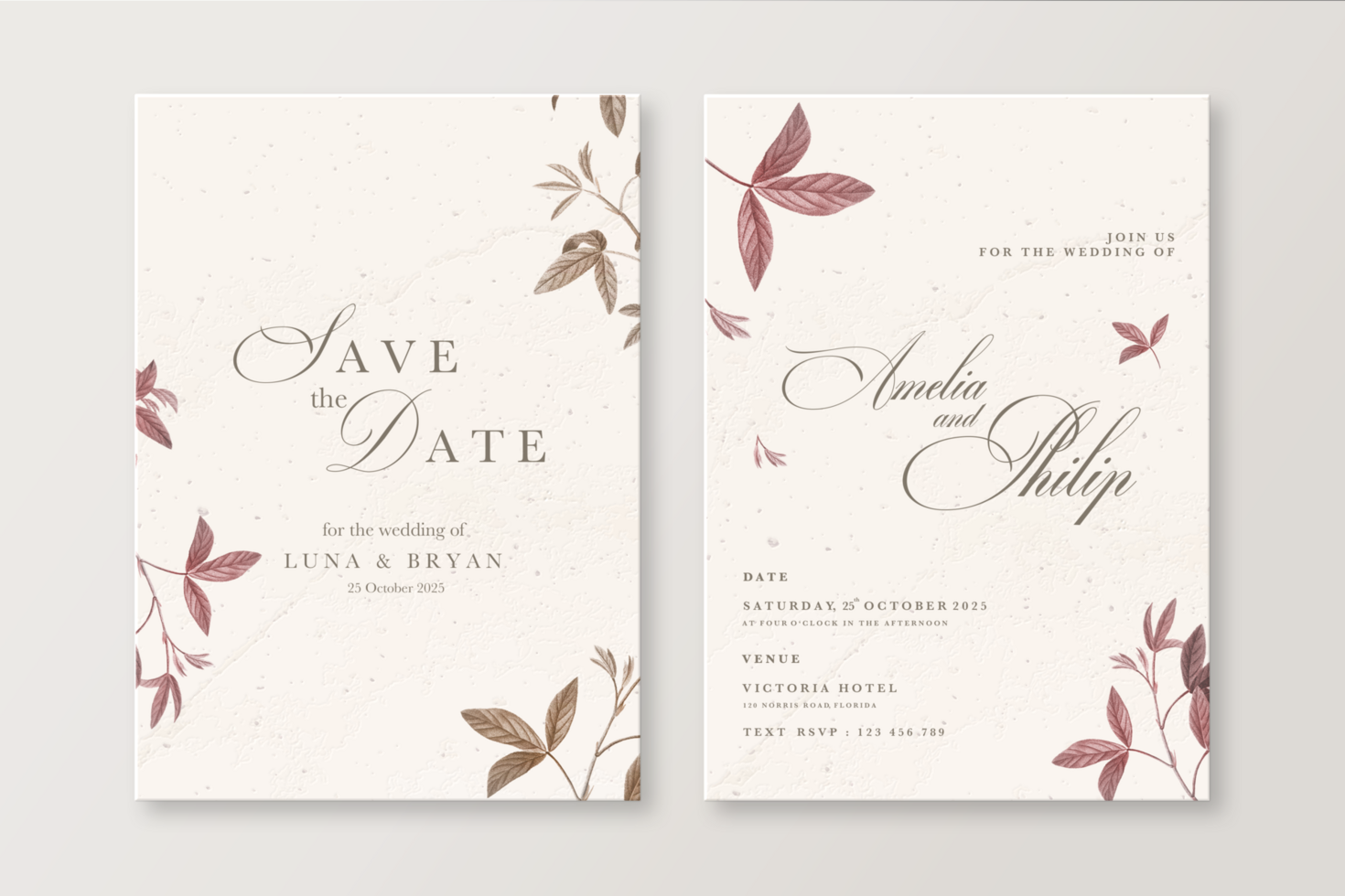 Wedding Invitation Template with Foliage psd