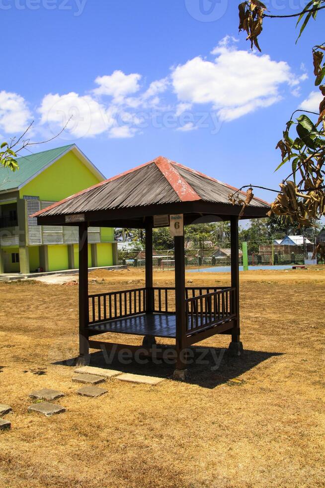 This photo of a modern garden and gazebo is suitable for collection
