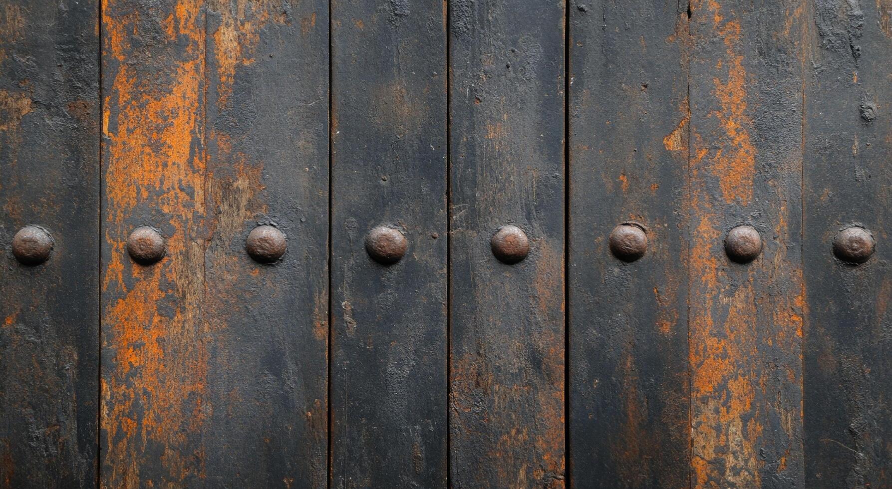 Weathered black wooden door with decorative metal studs in an aged texture photo