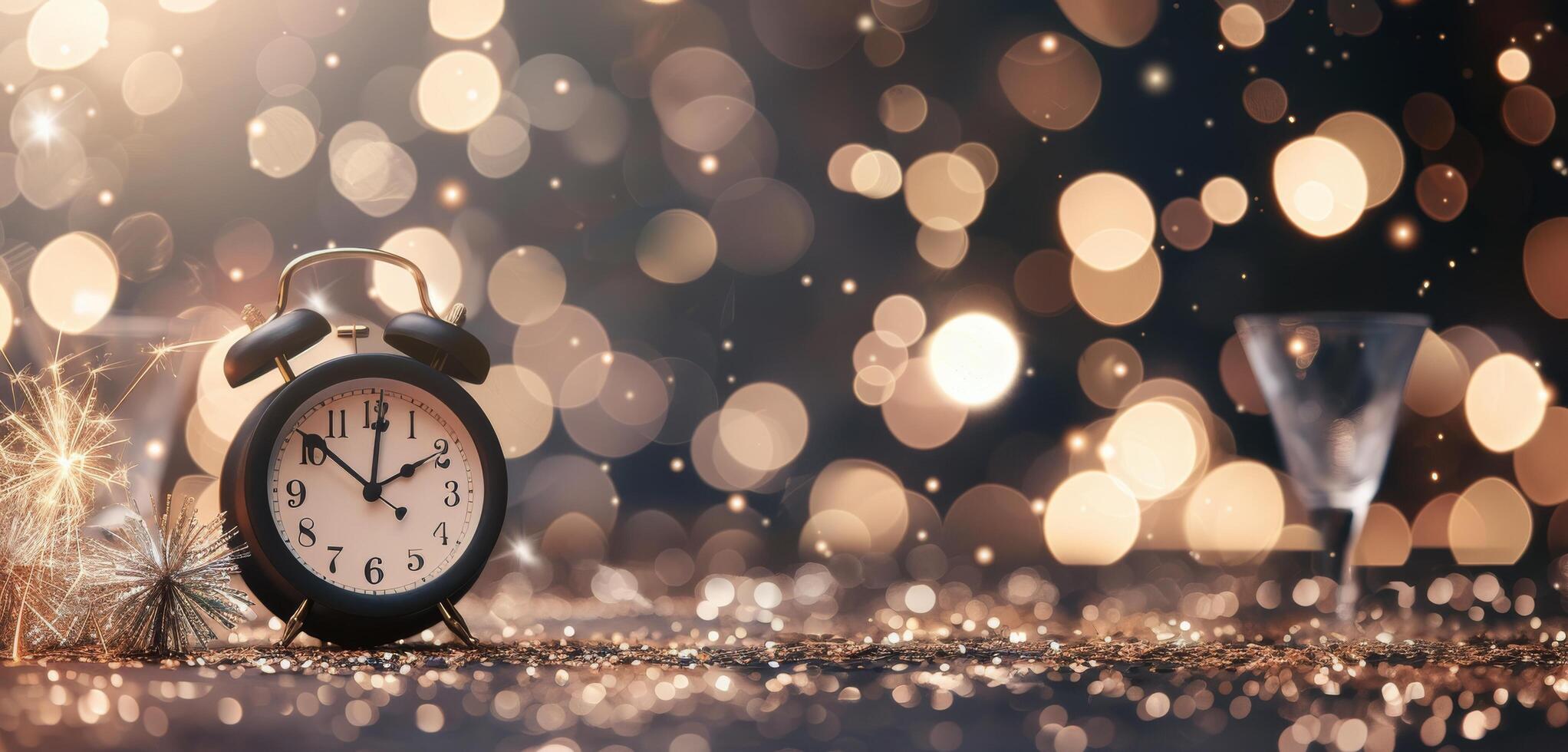 New Year Eve Celebration With Sparkling Cheers and Countdown Clock photo