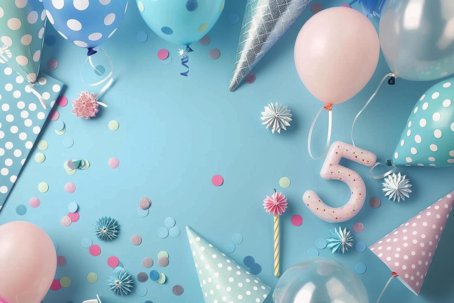 Colorful Birthday Celebration With Balloons and Cake Decorated for a 5-Year-Old photo