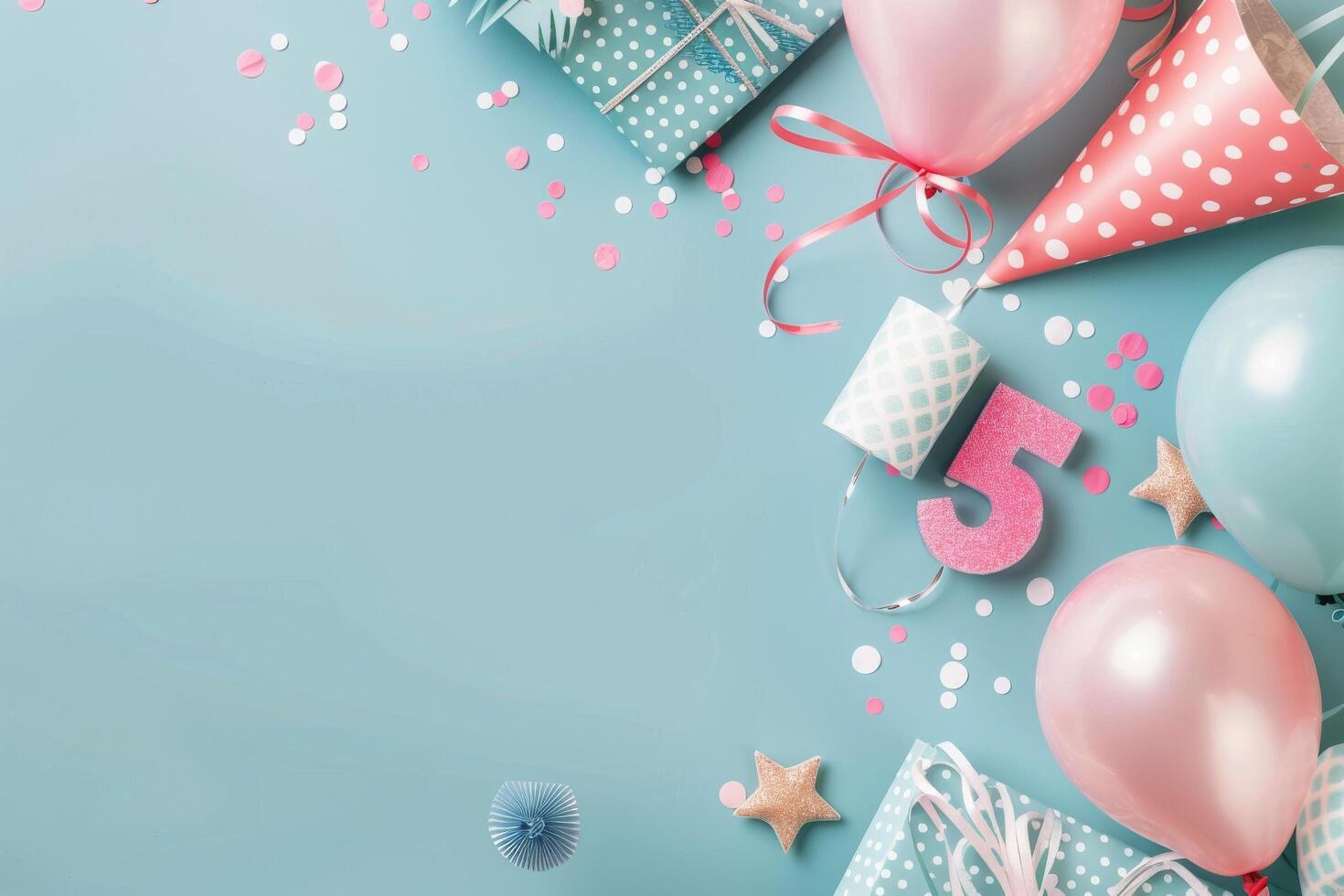 Colorful Birthday Celebration With Balloons and Cake Decorated for a 5-Year-Old photo