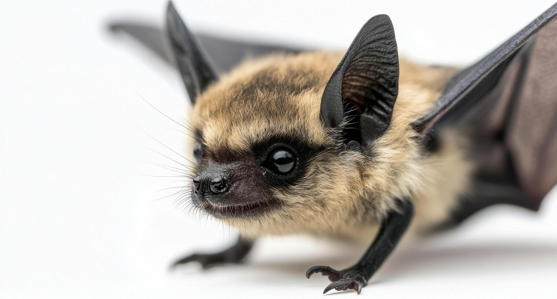 A bat flying against a soft gray background during early morning light photo