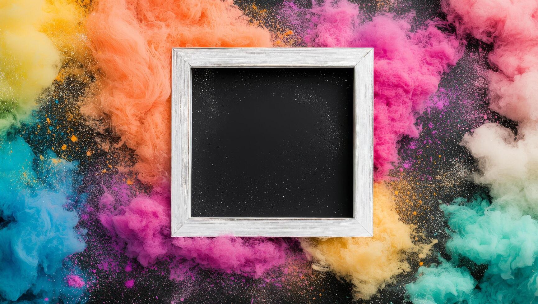 Colorful powder smoke swirling against a black backdrop photo