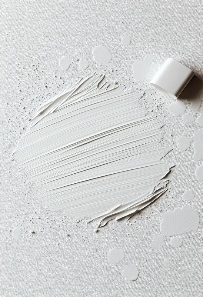 White paint smeared on a clean surface with a cap beside it photo
