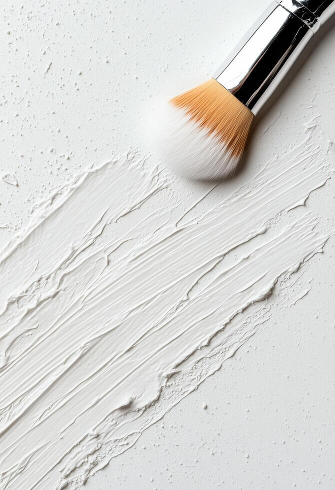 White paint smeared on a clean surface with a cap beside it photo