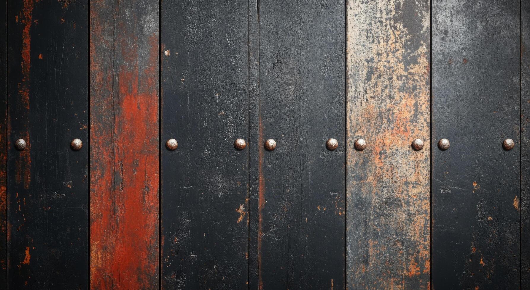 Weathered black wooden door with decorative metal studs in an aged texture photo