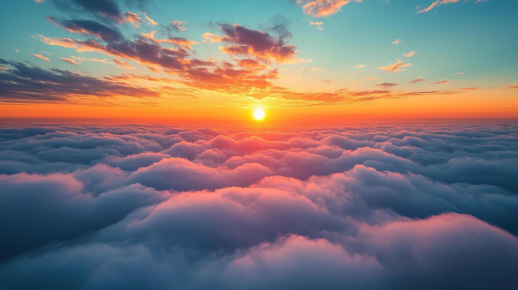 Vibrant sunset above fluffy clouds seen from a high vantage point photo
