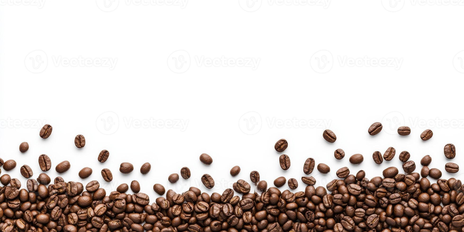 This arrangement of freshly roasted coffee beans creates a stunning border on a clean white background, ideal for coffee enthusiasts and branding, showcasing the essence of coffee culture photo