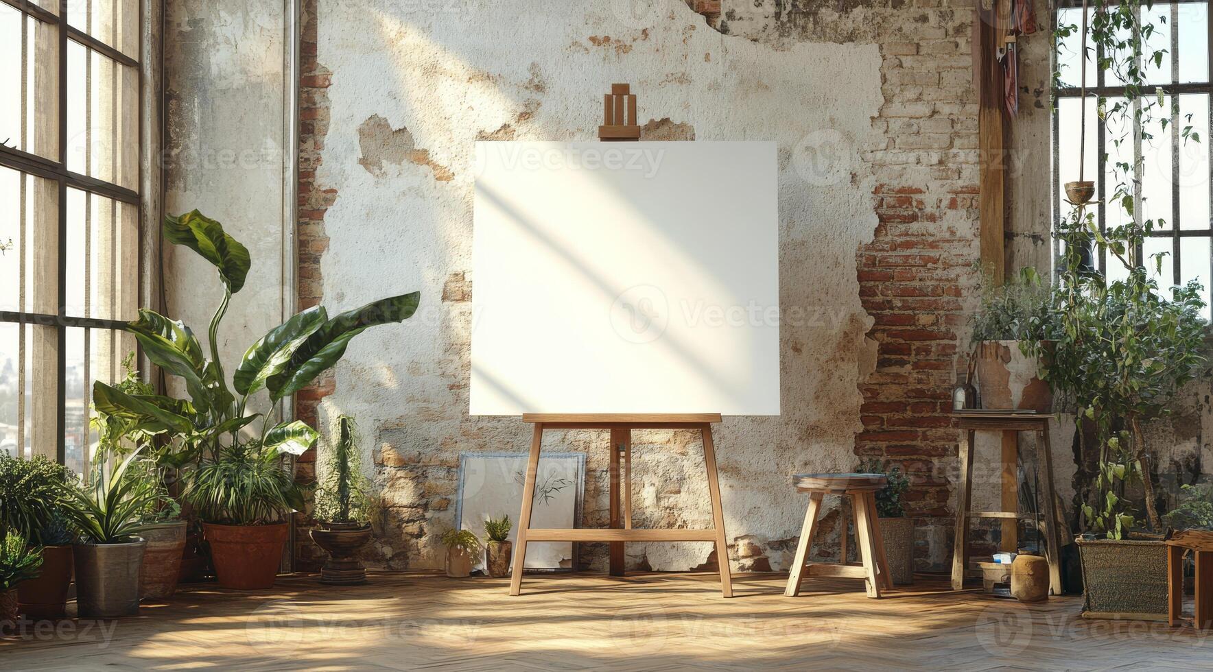 This spacious loft, filled with natural light and large windows, offers a bright canvas for creativity and thriving greenery, making it perfect for design presentations and artistic endeavors photo