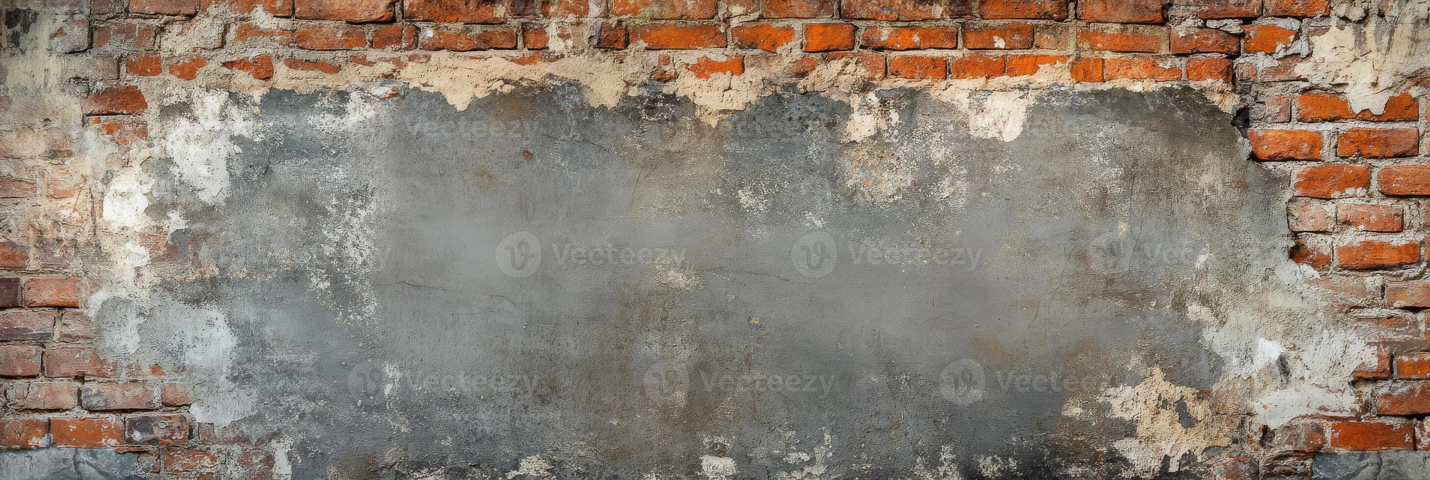 This is a beautifully textured wall that showcases exposed bricks along with faded concrete, making it an ideal choice for backgrounds or for incorporating a rustic touch within design elements photo