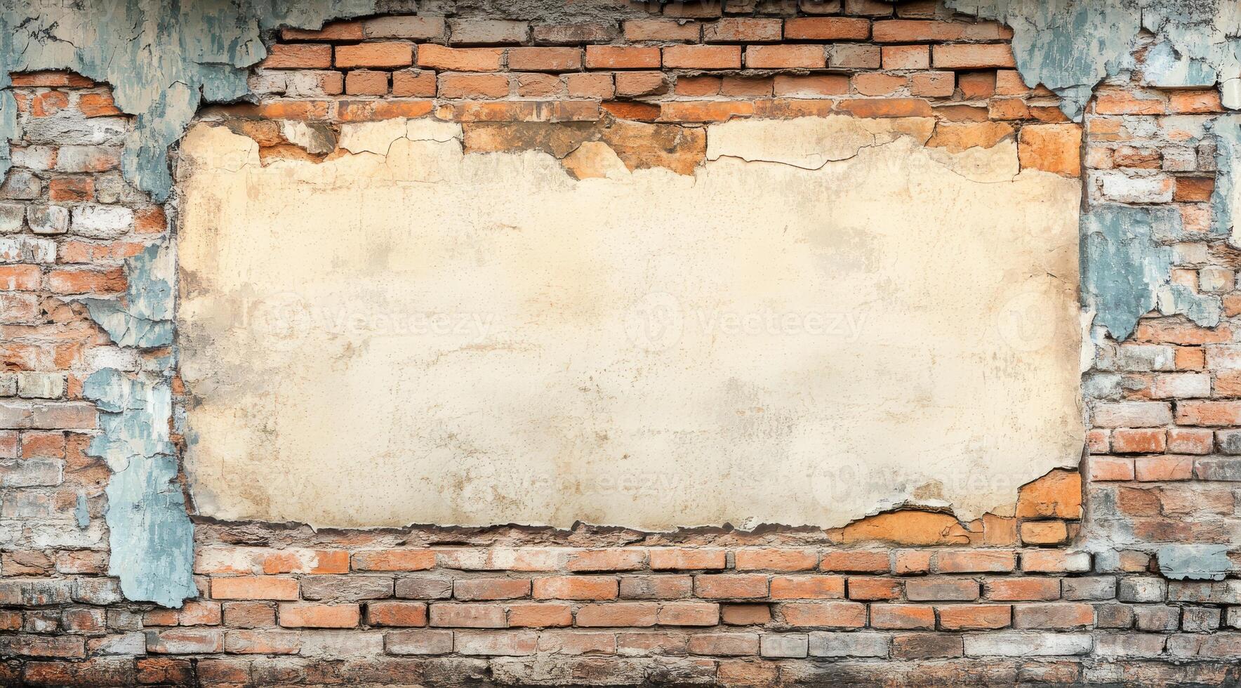 This is a textured, weathered brick wall that has a blank area, allowing for an ample amount of space for text or artwork. This makes it perfect for a wide range of creative designs and projects photo