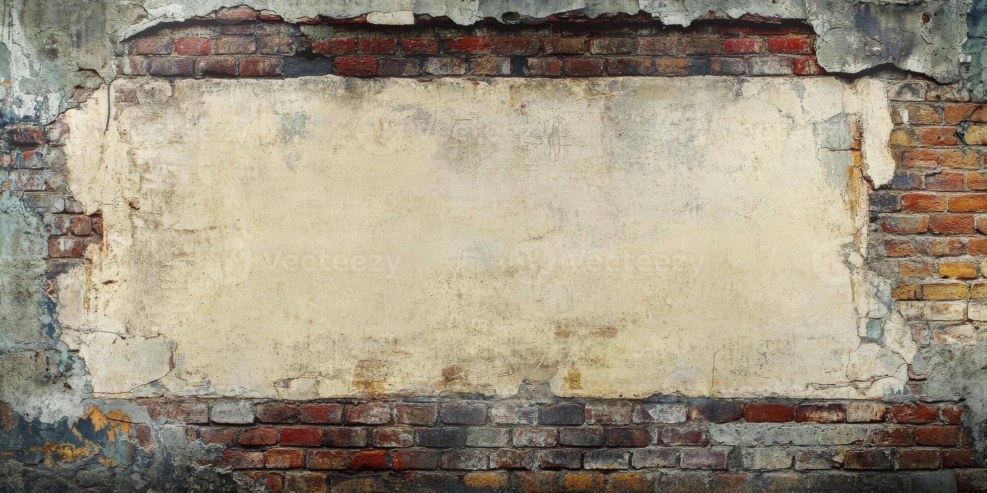 This weathered wall features rustic textures and a blank space ideal for customizable text or graphics, perfect for artistic projects and appealing backgrounds in various creative endeavors photo