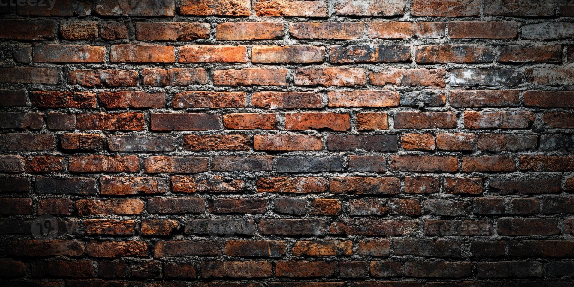 This textured brick wall background is perfect for rustic or urban designs, allowing for the incorporation of text and graphics, enhancing aesthetics for various creative projects photo