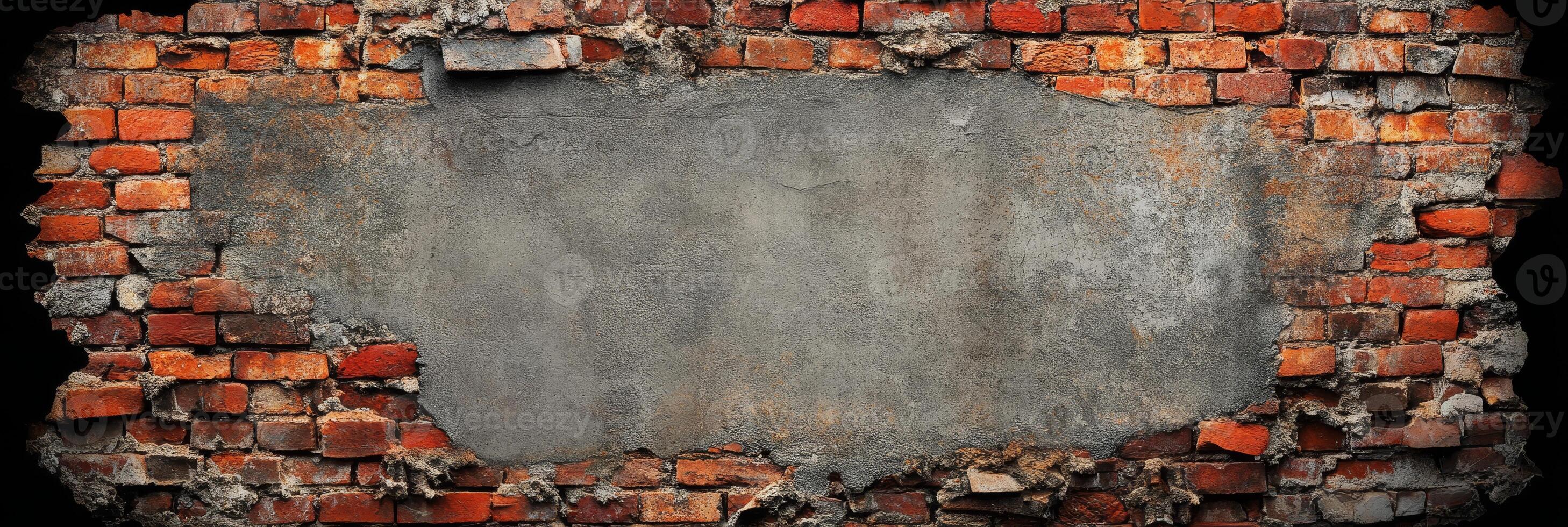 An aged brick wall adorned with a rough cement patch provides an ideal backdrop for displaying text and graphics, significantly enhancing the overall visual appeal of any design placed here photo