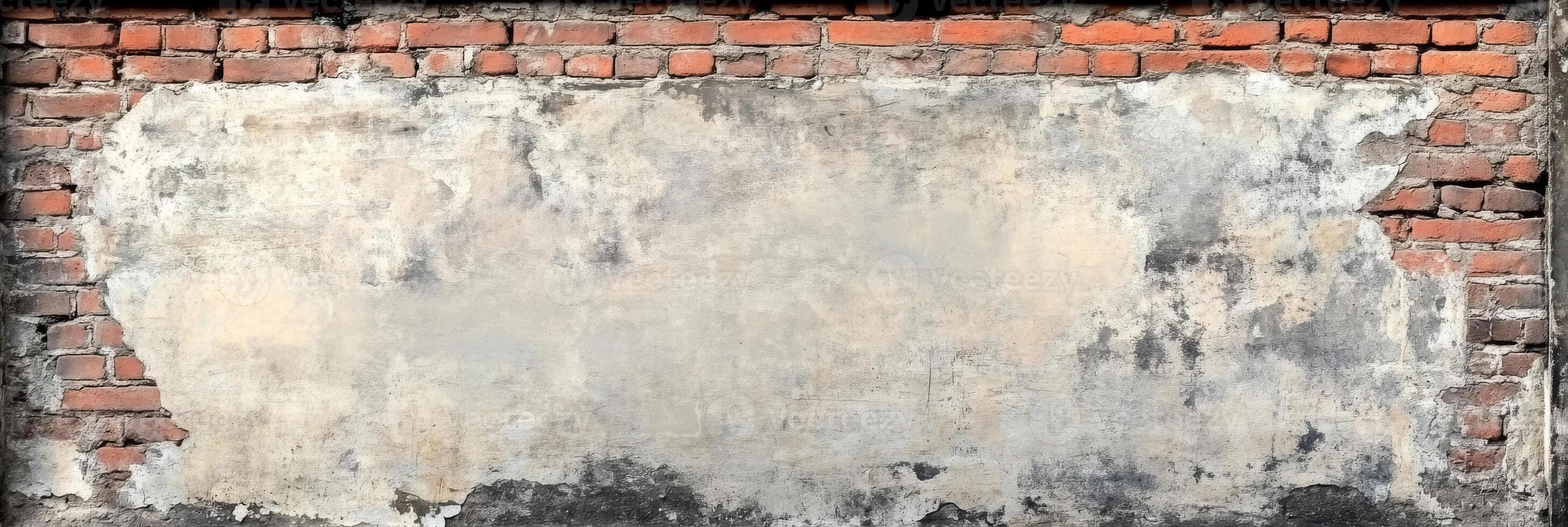A weathered wall with beautifully cracked plaster and exposed bricks presents a perfect canvas for text overlay or artistic projects, making it versatile for various creative endeavors and showcases photo