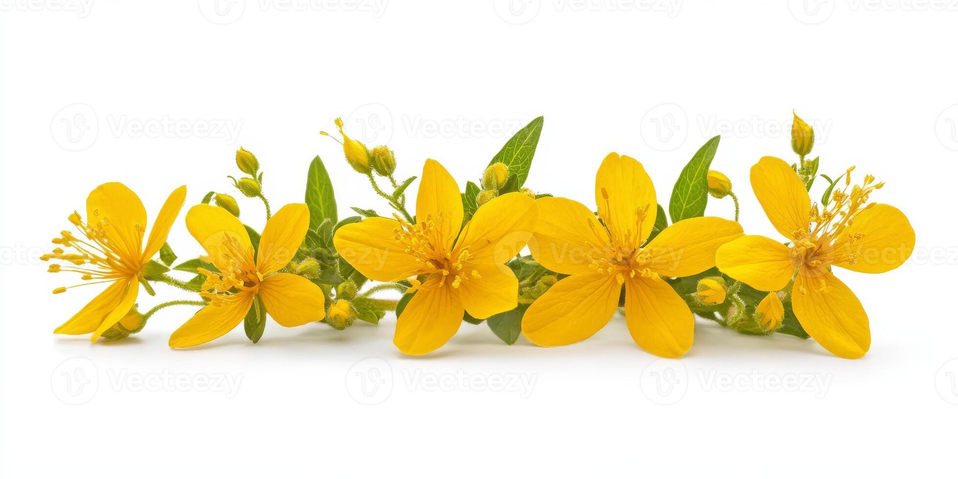 St. Johns Wort is a vibrant and striking yellow flower, widely recognized for its notable medicinal properties as well as its rich historical uses in various herbal remedies and treatments photo